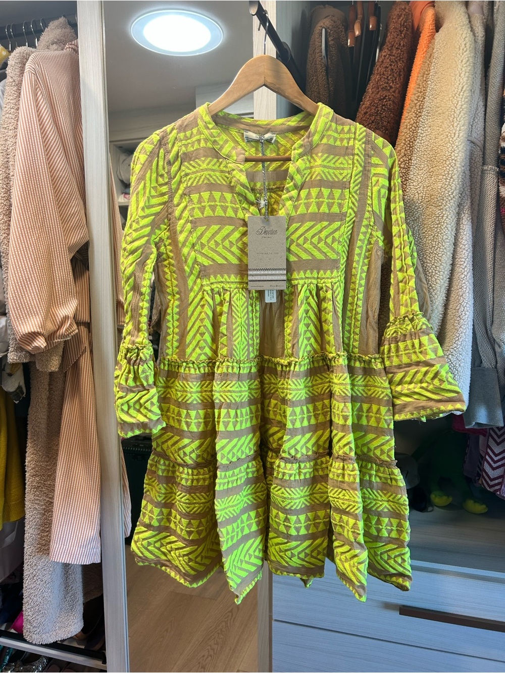 Devotion TWINS Neon Yellow & Tan Mini Dress